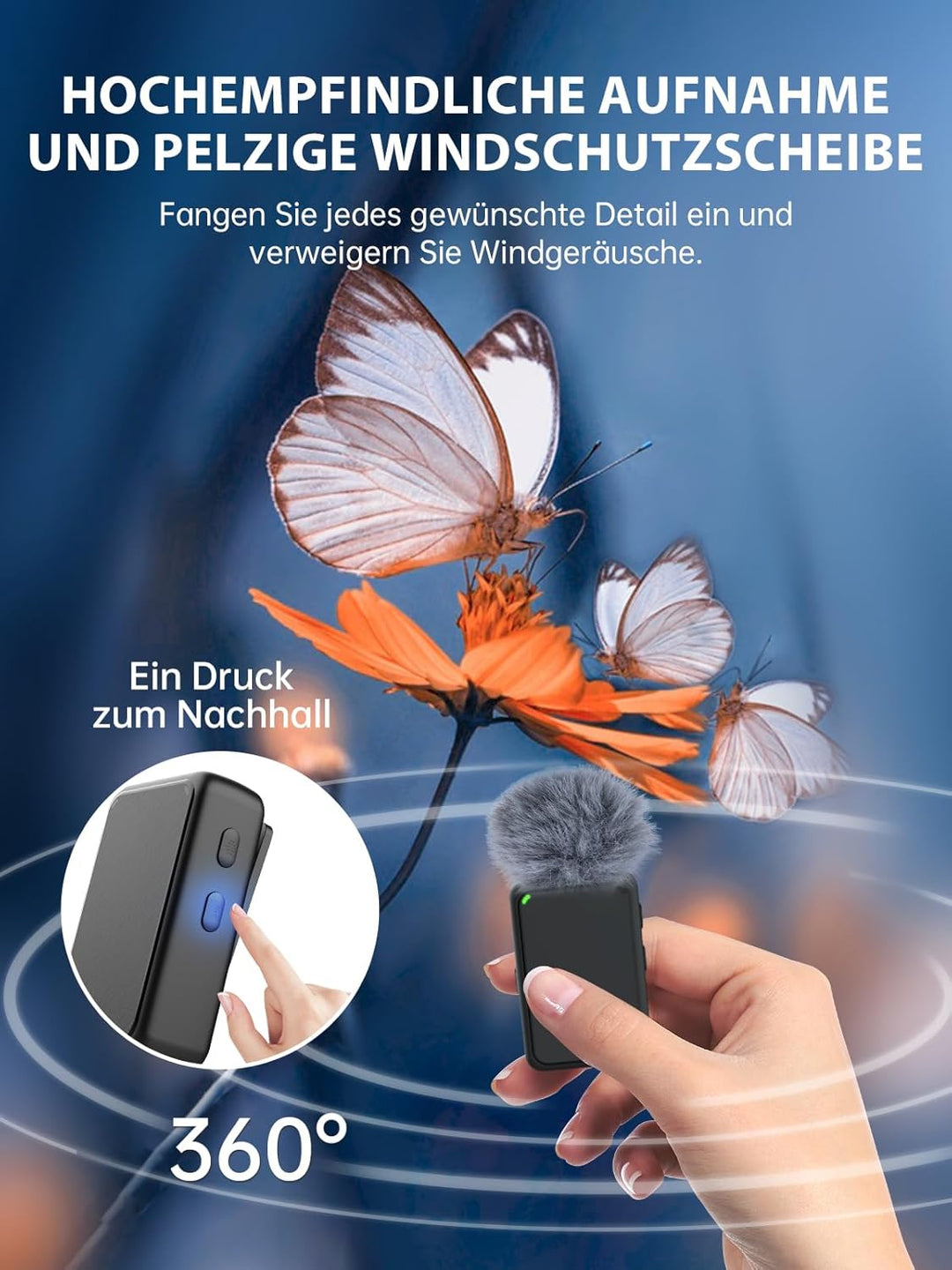 Ansteckmikrofon Kabellos Kamera,Gimpro MB1X(M) 2.4GHz 2TX&1RX Lavalier Funkmikrofon mit 1 Druck Stum