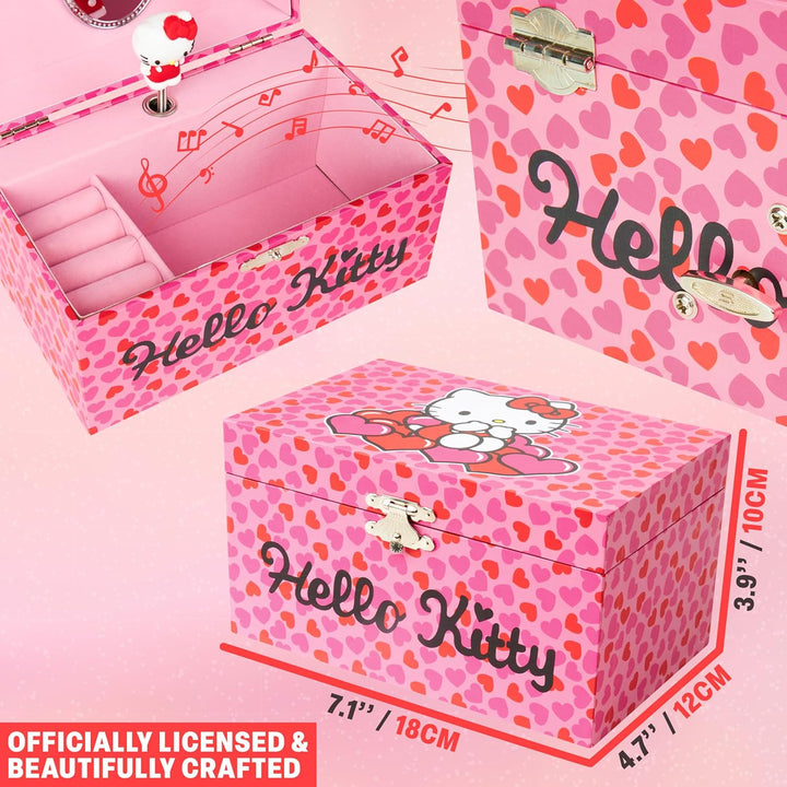Hello Kitty Schmuckkästchen Mädchen mit Spieluhr Spiegel Schmuckschatulle Kinder für Ringe Ohrringe