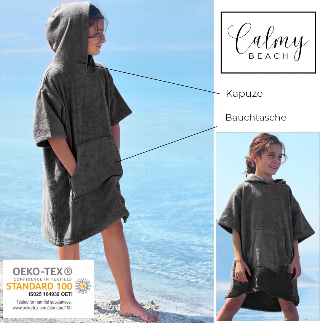 CalmyBEACH Frottee Badeponcho Kinder Jungen - Mädchen Surf Poncho 100% Baumwolle Strandponcho Handtu