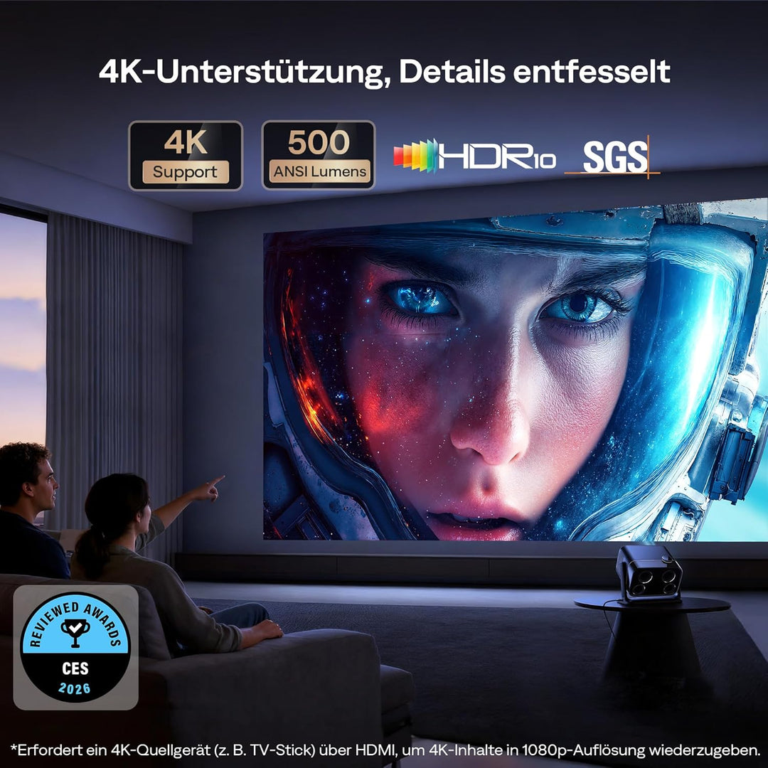 Aurzen Boom Mini 4-in-1 Smart Beamer mit Google TV, 4K Unterstützt Heimkino & Outdoor Projektor, 20W