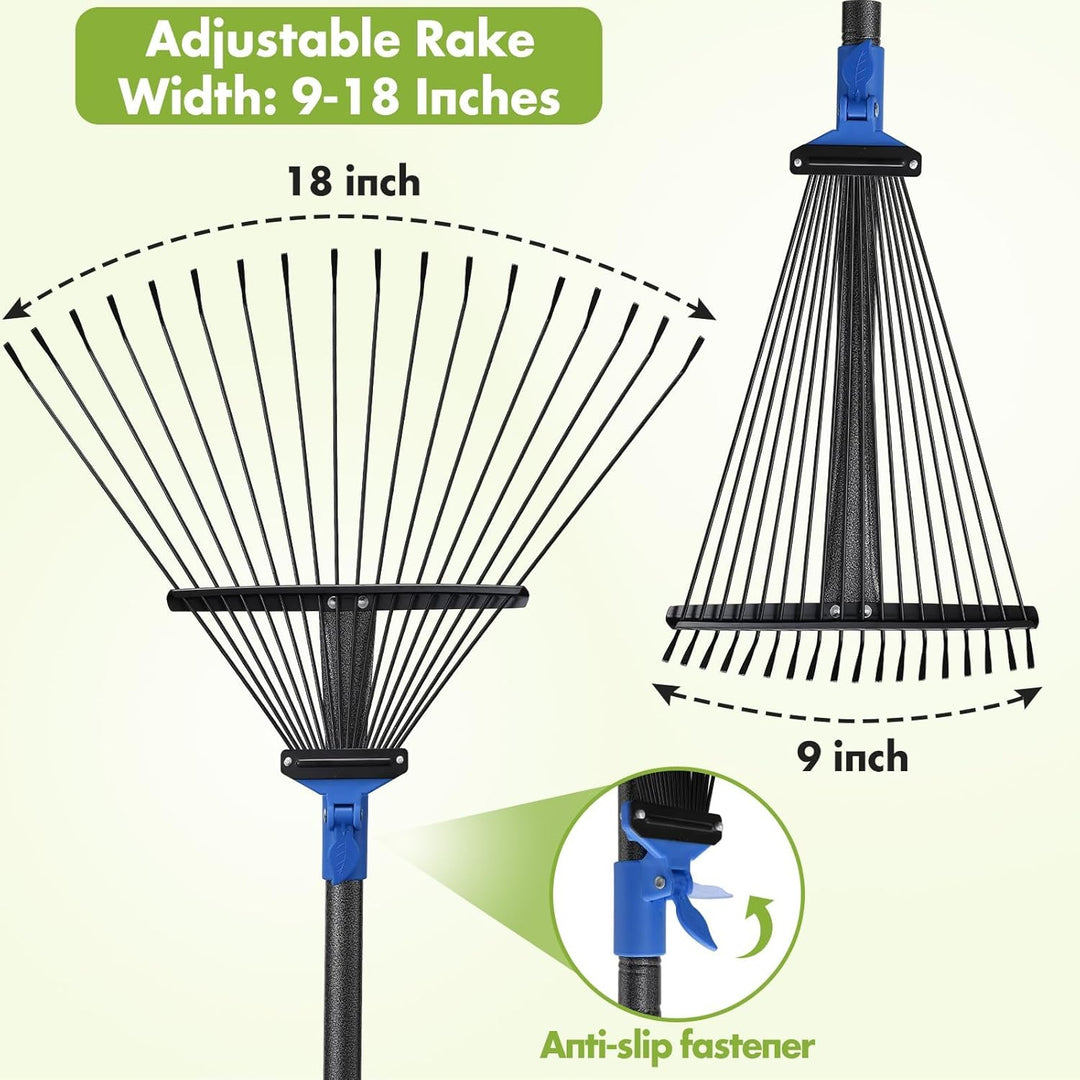 Gartenrechen Laubrechen, 18-zinkiger Metallrechen mit verstellbarem Kopf 25-45 cm, Rasenrechen Laubb