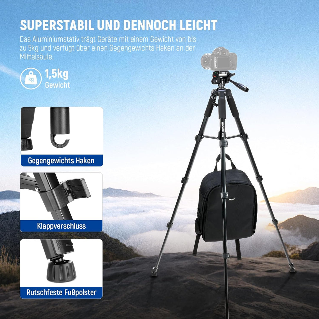 NEEWER Basics Kamera Stativ, 71'' Tripod mit Handyhalterung, kompatibel mit iPhone für Videoaufnahme