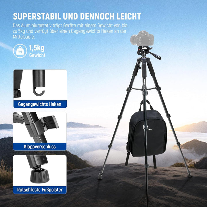 NEEWER Basics Kamera Stativ, 71'' Tripod mit Handyhalterung, kompatibel mit iPhone für Videoaufnahme