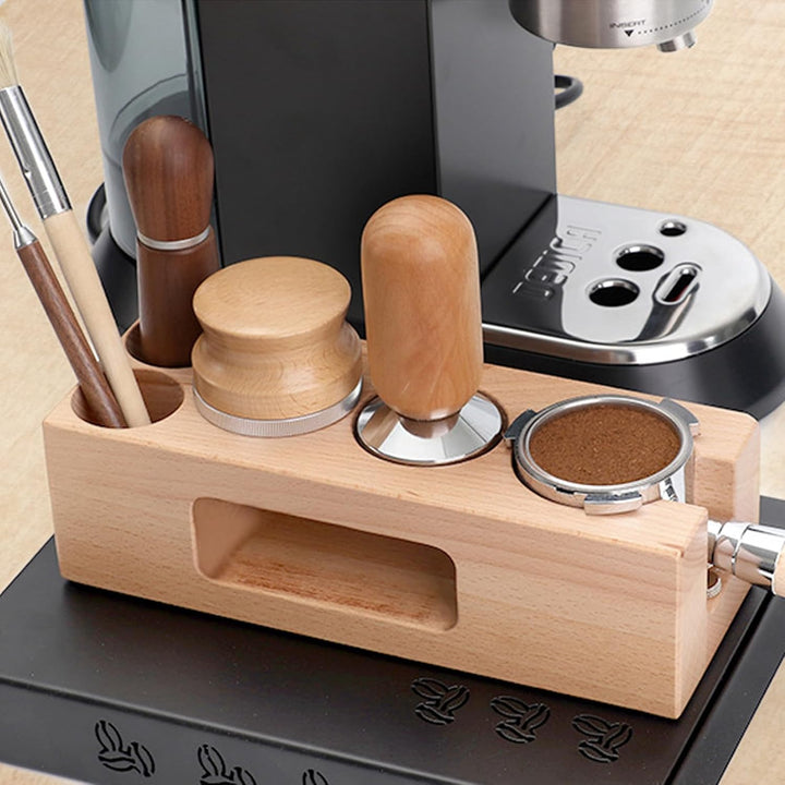 efuturetime Tamper Station 58mm Tamperstation Holz Coffee Abklopfbehälter Wooden, Andrückstation für