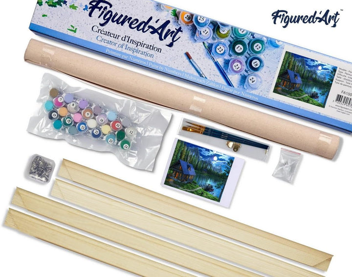 Figured'Art Malen Nach Zahlen Erwachsene Mit Rahmen See am Abend - Paint by Numbers Basteln DIY Bast