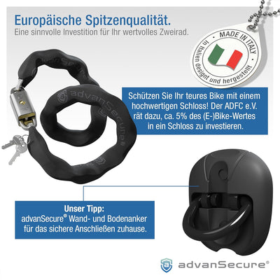 advanSecure® Hochsicherheits-Kettenschloss | optimal für Fahrrad und E-Bike | Sicherheitsstufe 8/10