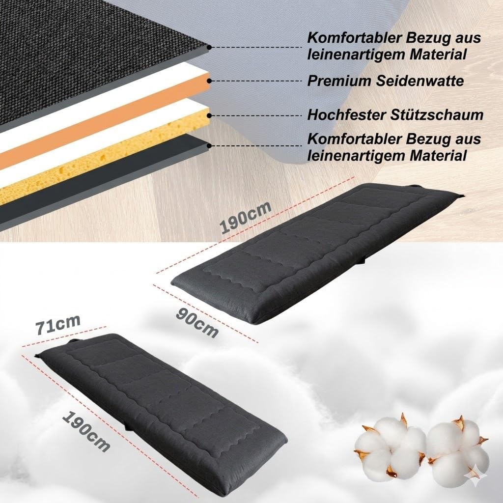 MAXYOYO Tragbare Faltbare Futon -Matratze, Hypoallergener Stoff Und Memory Foam Matratzenpad Mit Gri