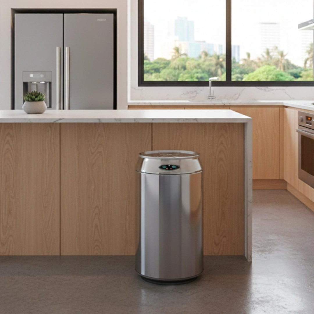 Automatischer 30L CAN-Küchenabfallkorb aus Edelstahl mit Eimer Chrome Inox, Chrome Inox