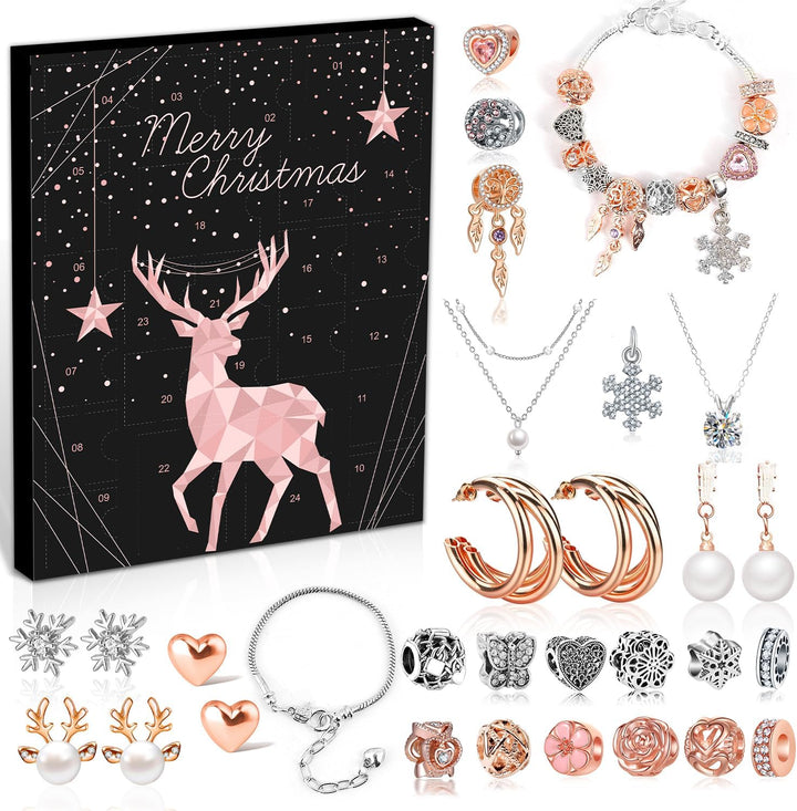 Adventskalender Schmuck 2024 Frauen Teenager Mädchen, Weihnachtskalender Schmuck mit 24 tolle Damen