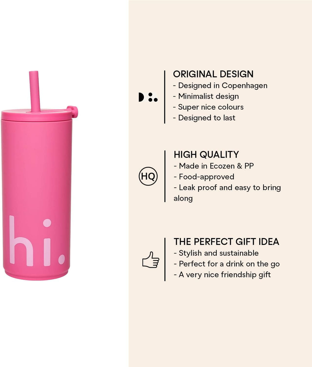 Design Letters Kaffeebecher 500 ml | Becher mit Deckel und Strohhalm | Reisebecher BPA/BPS-frei | Ka