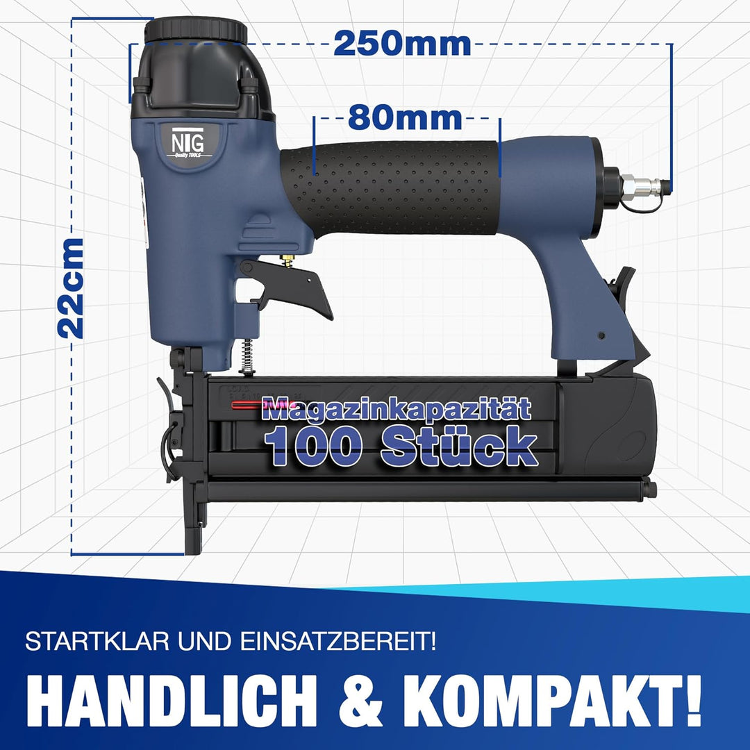Druckluft Nagler Tacker Klammergerät Koffer Nägel Klammern 2-In-1 HZW.6070 Arbeitsdruck 8,3 bar inkl