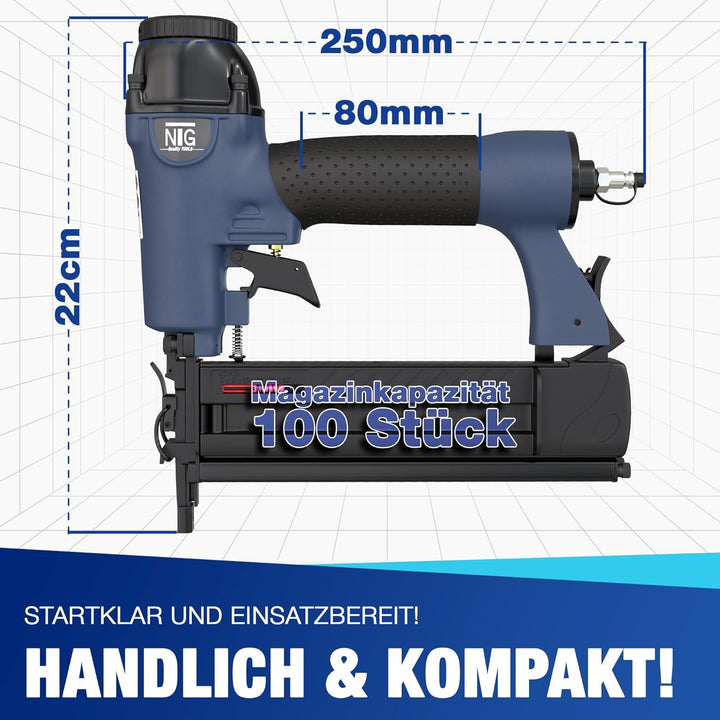 Druckluft Nagler Tacker Klammergerät Koffer Nägel Klammern 2-In-1 HZW.6070 Arbeitsdruck 8,3 bar inkl
