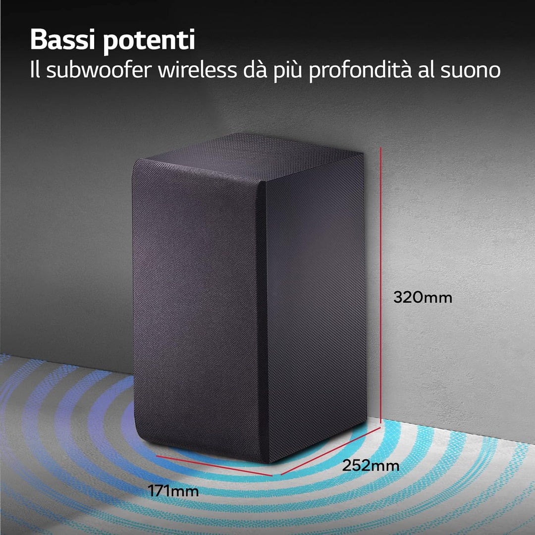 LG SQC2 2.1 Soundbar (300W) mit kabellosem Subwoofer für TVs ab 43 Zoll (Adaptive Sound Control & Ka