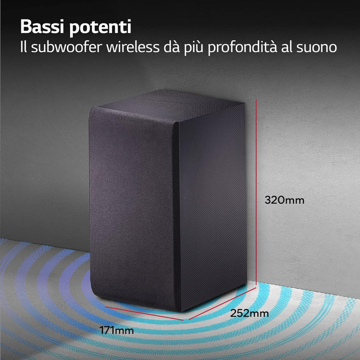 LG SQC2 2.1 Soundbar (300W) mit kabellosem Subwoofer für TVs ab 43 Zoll (Adaptive Sound Control & Ka