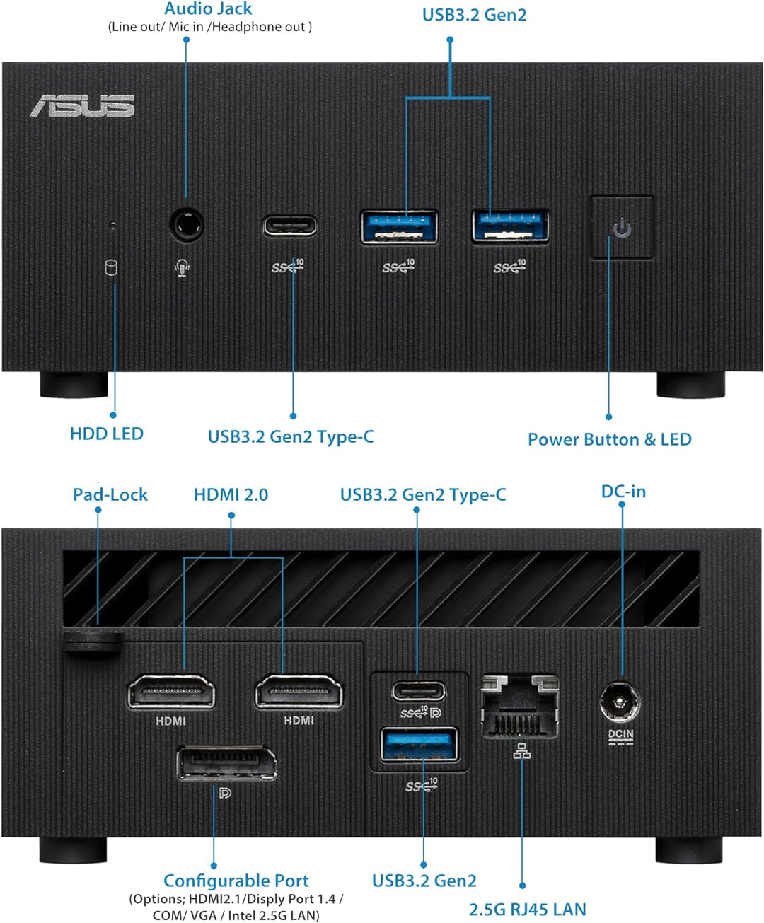 ASUS ExpertCenter PN64-S5012MD Mini PC (Intel Core i5-12500H Prozessor, Intel Iris XE Grafik, 8GB DD