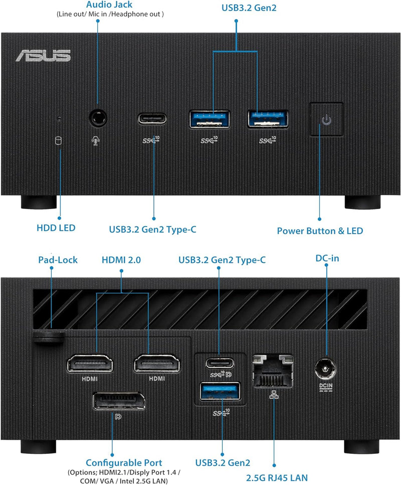 ASUS ExpertCenter PN64-S5012MD Mini PC (Intel Core i5-12500H Prozessor, Intel Iris XE Grafik, 8GB DD