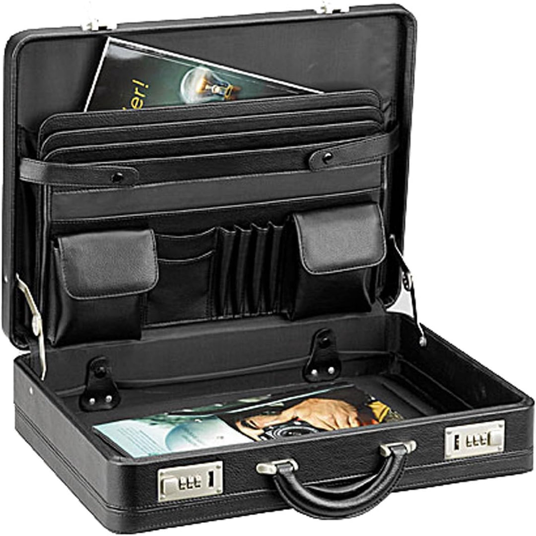 Bowatex Arbeitskoffer Aktenkoffer Kunstleder Koffer mit Dehnfalte Schwarz 46 cm