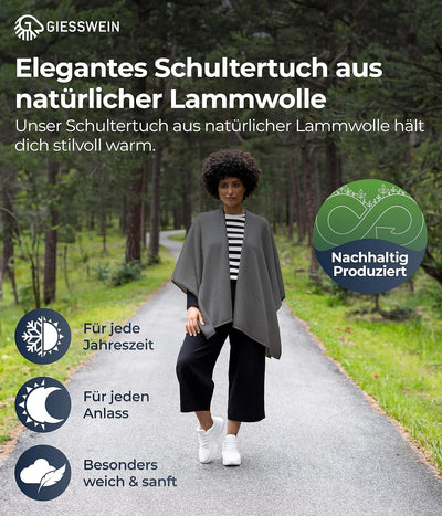 GIESSWEIN Merino Lambswool Cape - Eleganter Feinstrick Überwurf aus Lammwolle, Merinowolle Cape für