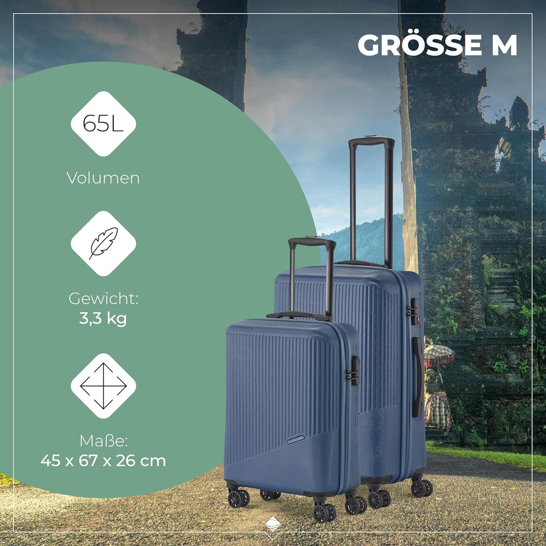 travelite 4-Rad Koffer Set 3 teilig Grössen L/M/S, Gepäck Serie BALI: ABS Hartschalen Trolleys mit T