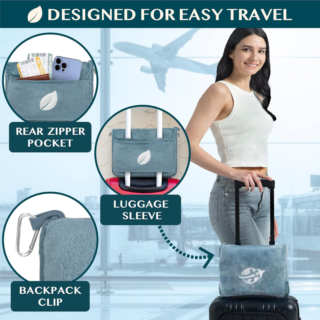 PAVILIA Reisedecke und Kissen-Set, Flugzeugdecke, kompakt, 2-in-1, weiche Tasche, Reisezubehör für E