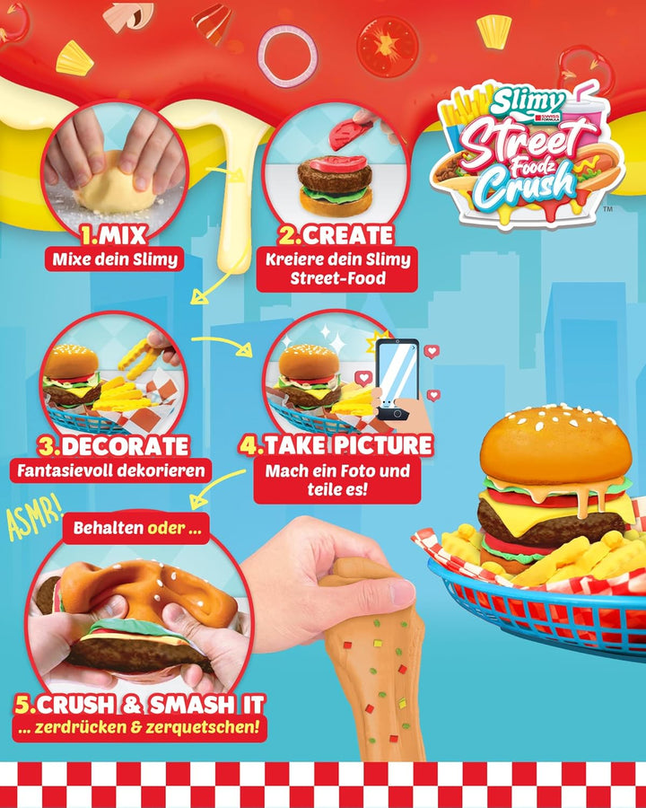 Slimy Street Foodz Crush - Burgeron, Slime und Knete Kreativ-Set, Backspiel zum selber Mischen, Form
