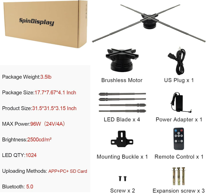 80CM 3D Hologramm Projektor mit WiFi und Bluetooth,3D Hologramm Fan mit 928 LEDs und 2600 cd/m² und