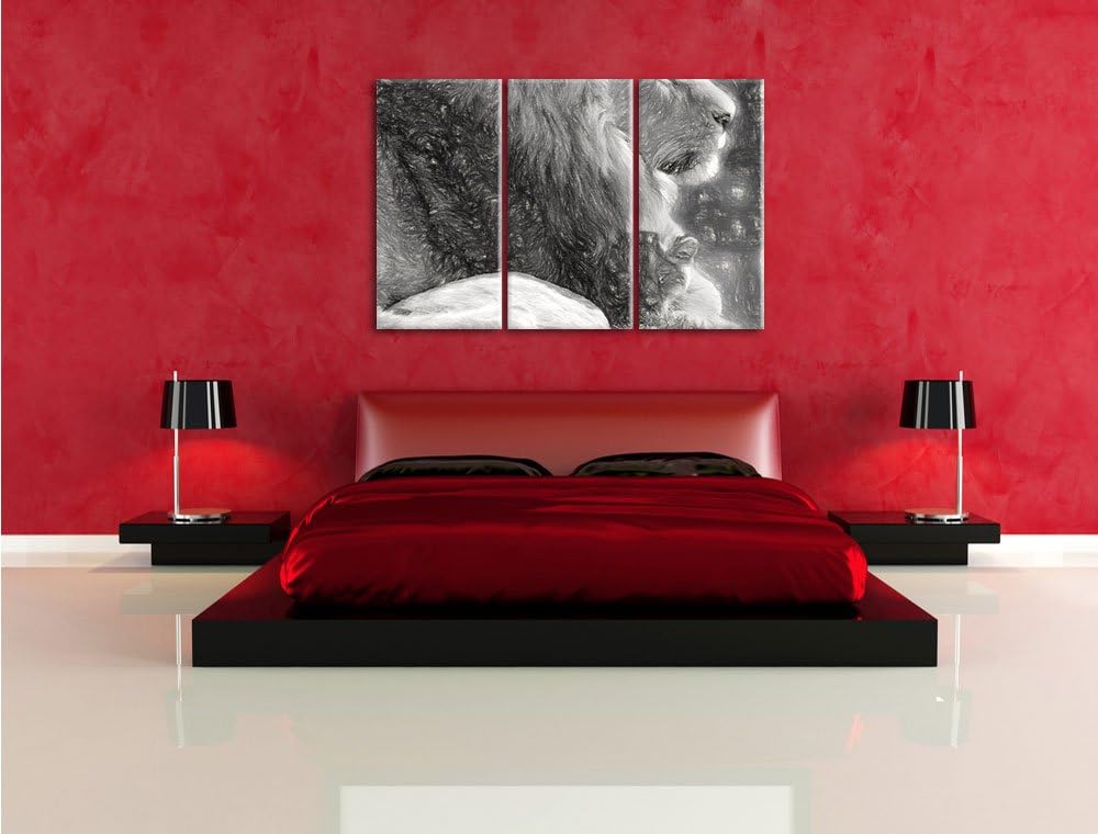 Pixxprint Löwe mit Löwenbaby als Leinwandbild/Grösse: 3 Teilig (120x80) cm/Wandbild/Kunstdruck/ferti