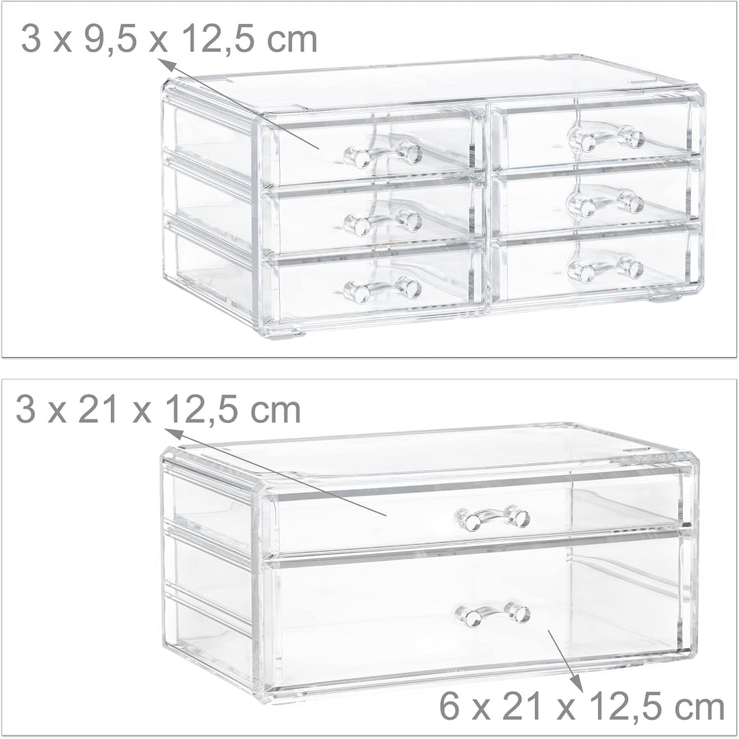 Relaxdays 1 x Make Up Organizer mit Schubladen, stapelbarer Schmuckkasten für Make Up, Acryl Schmink