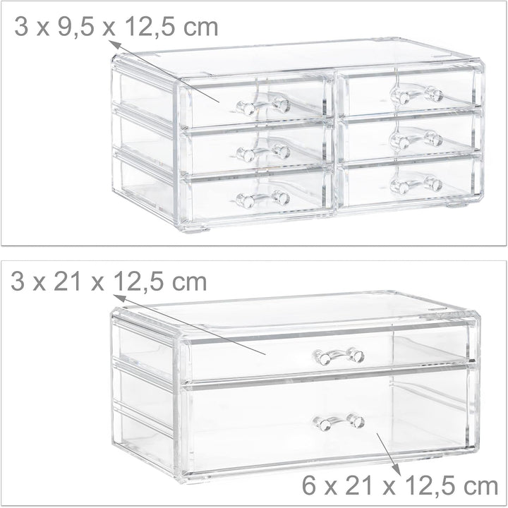 Relaxdays 1 x Make Up Organizer mit Schubladen, stapelbarer Schmuckkasten für Make Up, Acryl Schmink
