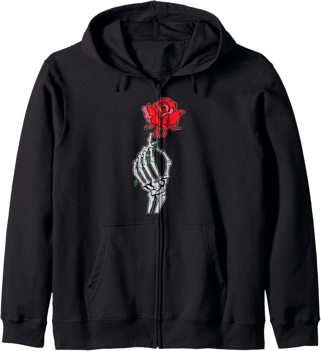 Skelett Hand Mit Roter Rose I Romantisches Halloween Kapuzenjacke