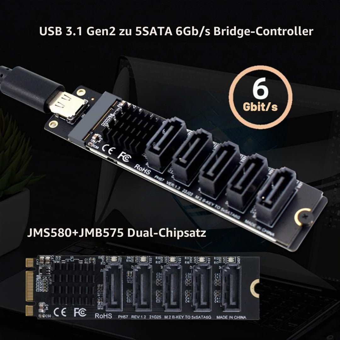 chenyang USB 3.1 Gen 2 zu 5 SATA 3.0 Port Multiplikator Erweiterungskartenadapter für Motherboard Sa