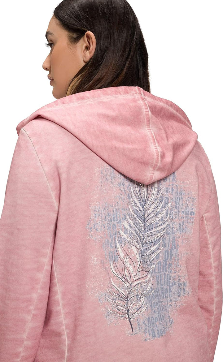 Ulla Popken Damen grosse Grössen Übergrössen Plus Size Hoodiejacke, Cold Dyed, Wiener Nähte, Kapuze