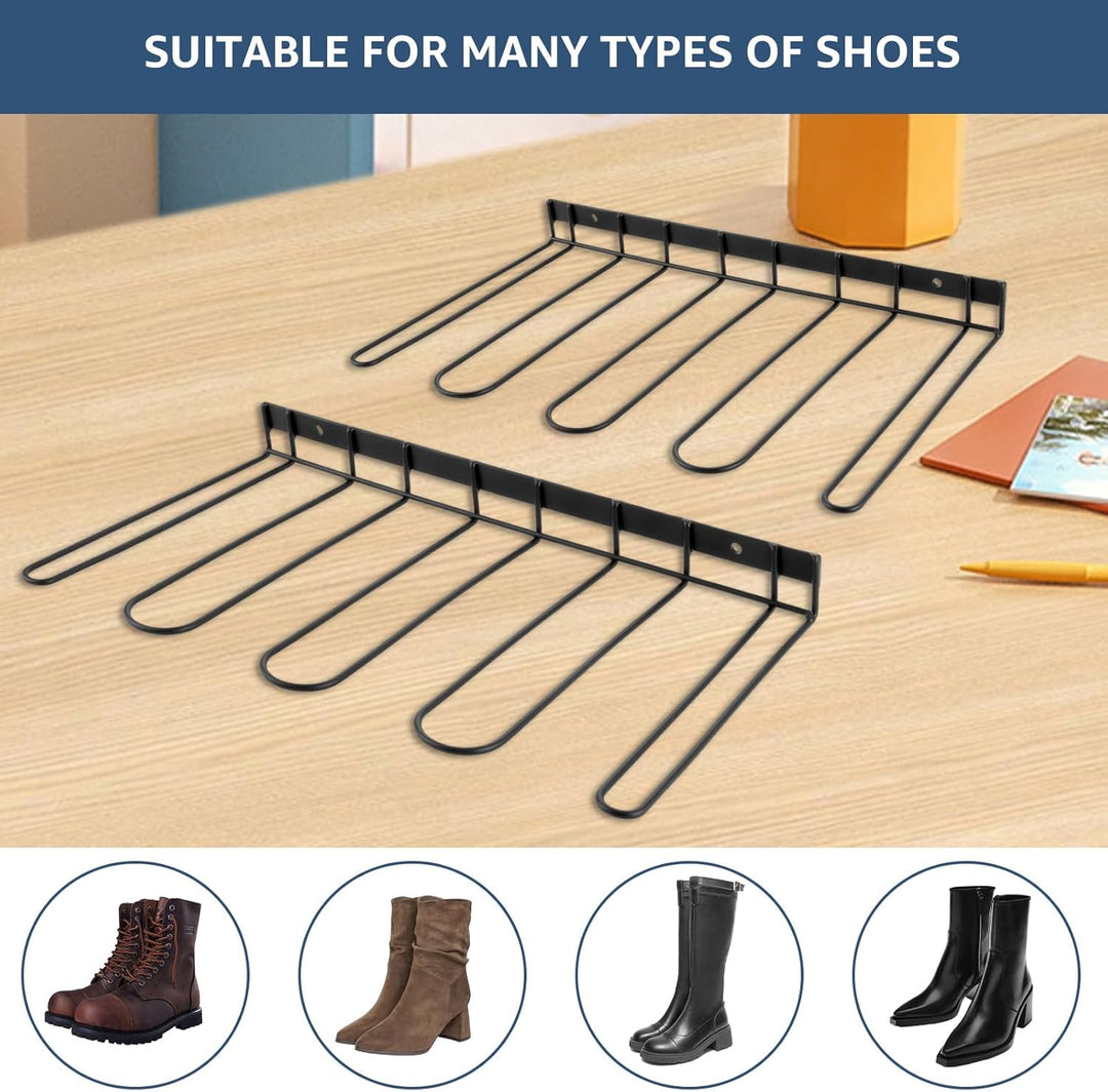 2 Stück Schuhregal Wand Metall Schwarz, Stiefelhalter für 4 Paar, Schuhregal Stiefel, Stiefel Aufbew