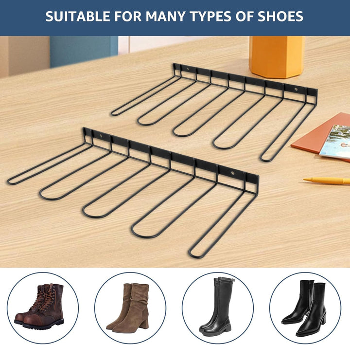 2 Stück Schuhregal Wand Metall Schwarz, Stiefelhalter für 4 Paar, Schuhregal Stiefel, Stiefel Aufbew