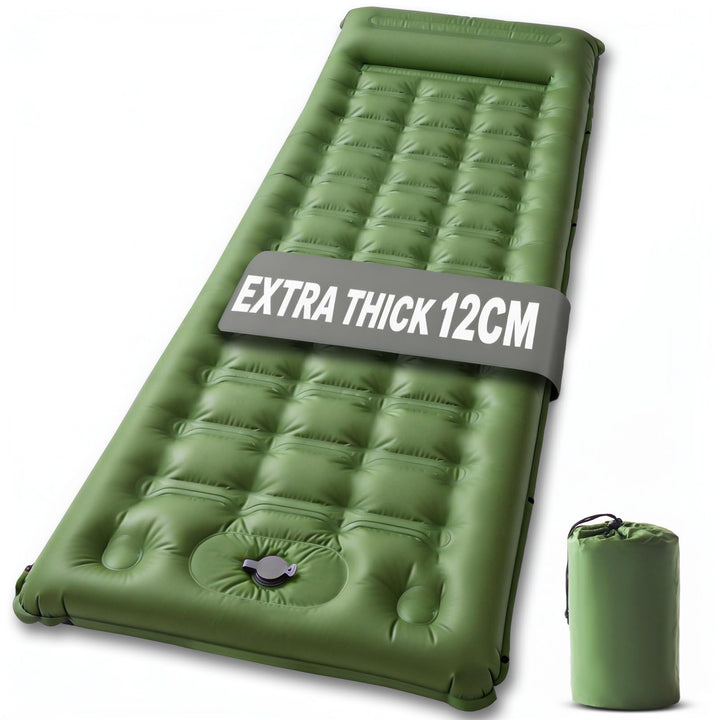 SWTMERRY Hochwertige Aufblasbare Isomatte – 12 cm verdickte Schlafmatte mit Fusspumpe & Kissen, wass