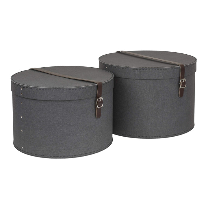 Bigso Box of Sweden 2er Set Aufbewahrungsboxen - Runde Aufbewahrungsbox mit Lederriemen - Grosse und