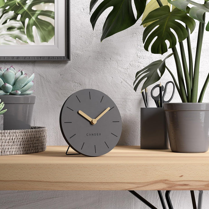 Cander Berlin MNU 2615 G Tischuhr grau 15 cm batteriebetrieben ohne Ticken Vintage analog modern Hol