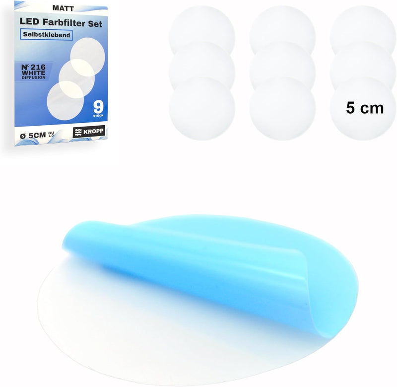 KROPP Selbstklebende Diffusorfolien für LED Lampen, 5 cm Kreiszuschnitt, Milchglasfolie für schöne O