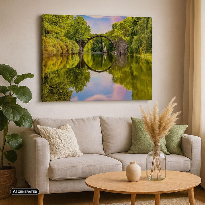 Bilder auf Leinwand Park Natur Wasser Leinwandbild mit Rahmen 70x50cm Wandbilder Dekoration Wohnzimm