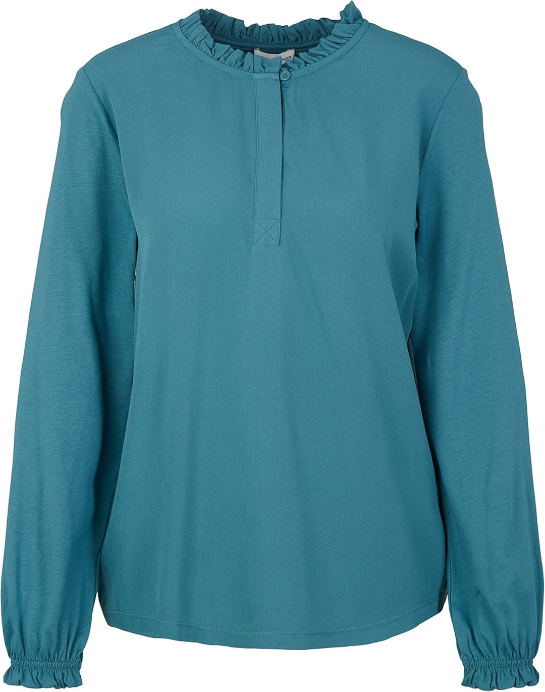 TOM TAILOR Damen Langarmshirt mit Rüschendetail, 13222 - Pastel Teal