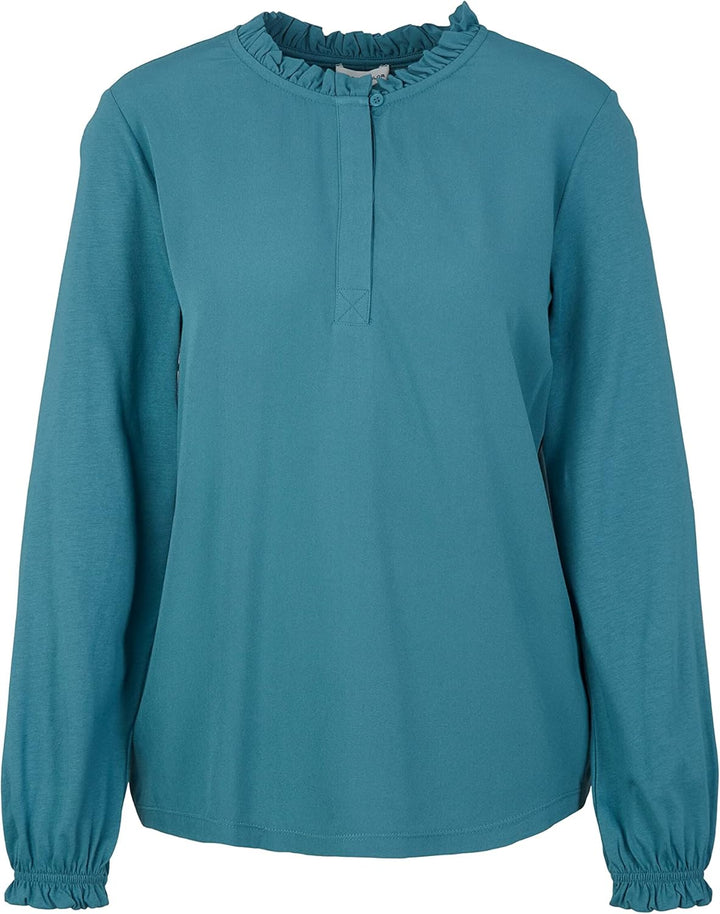 TOM TAILOR Damen Langarmshirt mit Rüschendetail, 13222 - Pastel Teal