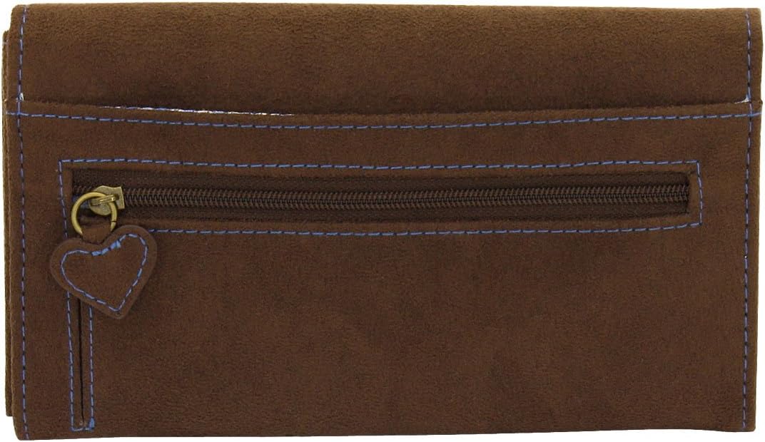 Friedrich 23 Damen-Überschlagbörse, Bavaria, Velvet, Münzbörse, 17 cm, Braun/Blau, Braun/Blau
