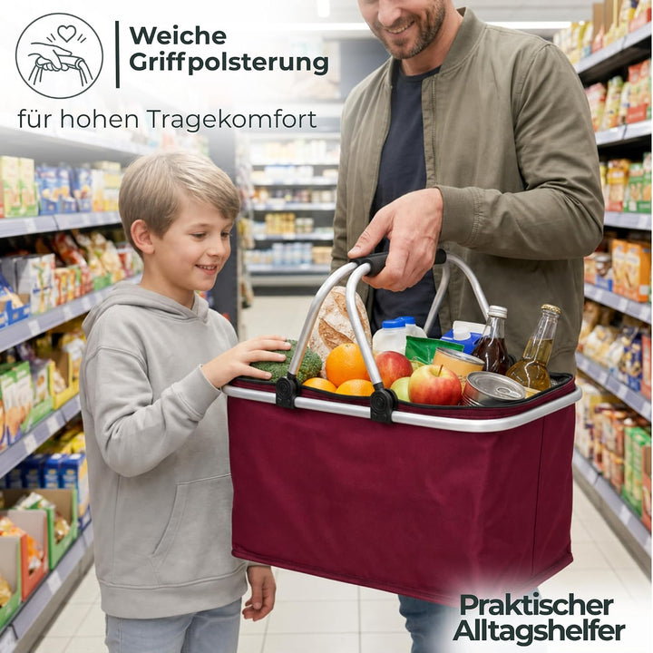 Novaliv 6er SET Einkaufskorb faltbar Thermokorb mit Kühlfunktion 30 Liter WEINROT Isolierkorb mit ge