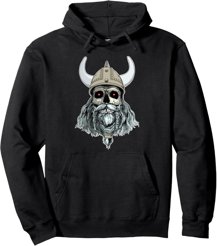 Viking Skull with Beard and Helmet Pullover Hoodie