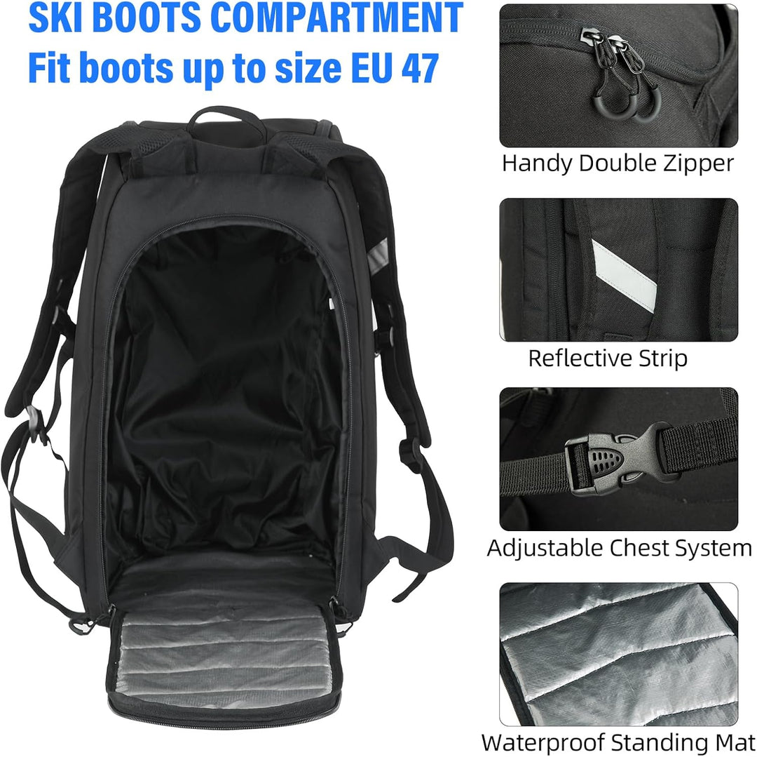 AUMTISC Skischuhtaschen mit Helmfach und Rucksackgurten, Skirucksack Skischuhrucksack mit Helmtasche