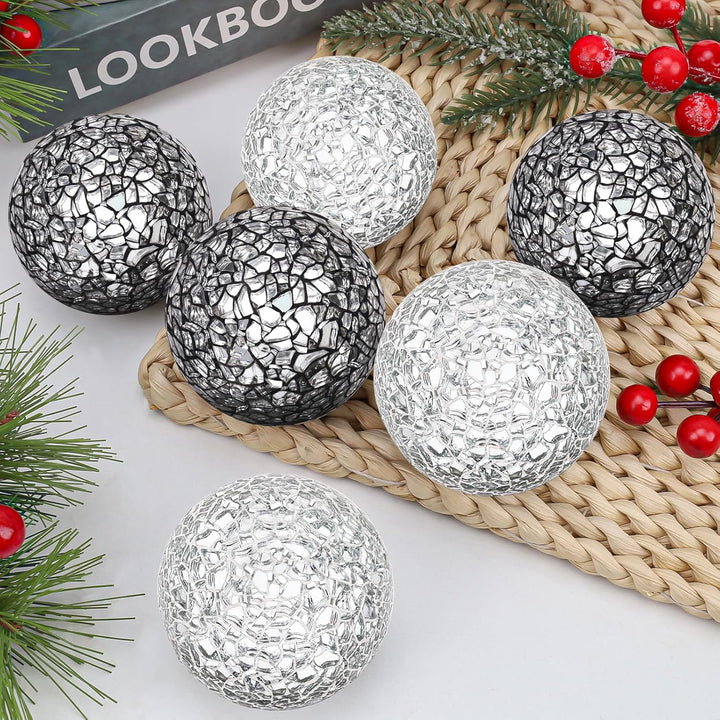 6 Stücke Mosaikkugeln Glas Solide 6cm Knistern Kugeln Spiegelglaskugel Satz Schalen Vasen Esstisch Z