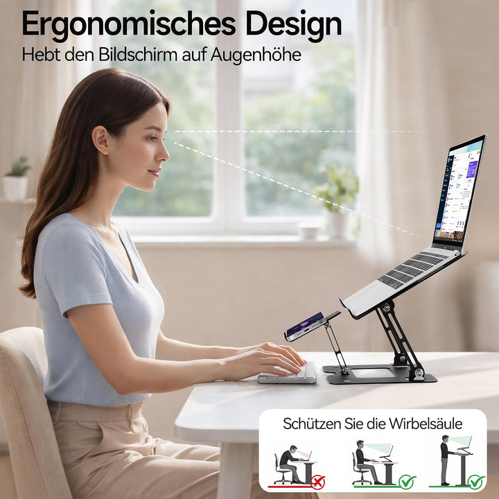 Novent Laptopständer ergonomisch &amp; stabil, Laptop Halterung Schreibtisch mit Tablet Ständer &amp; Handys