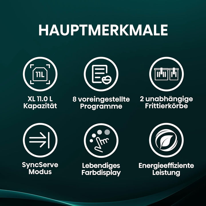 Hisense HAF2700DCD Heissluftfritteuse /2700 W /11 L Kapazität /8 voreingestellte Programme/Antihaft-