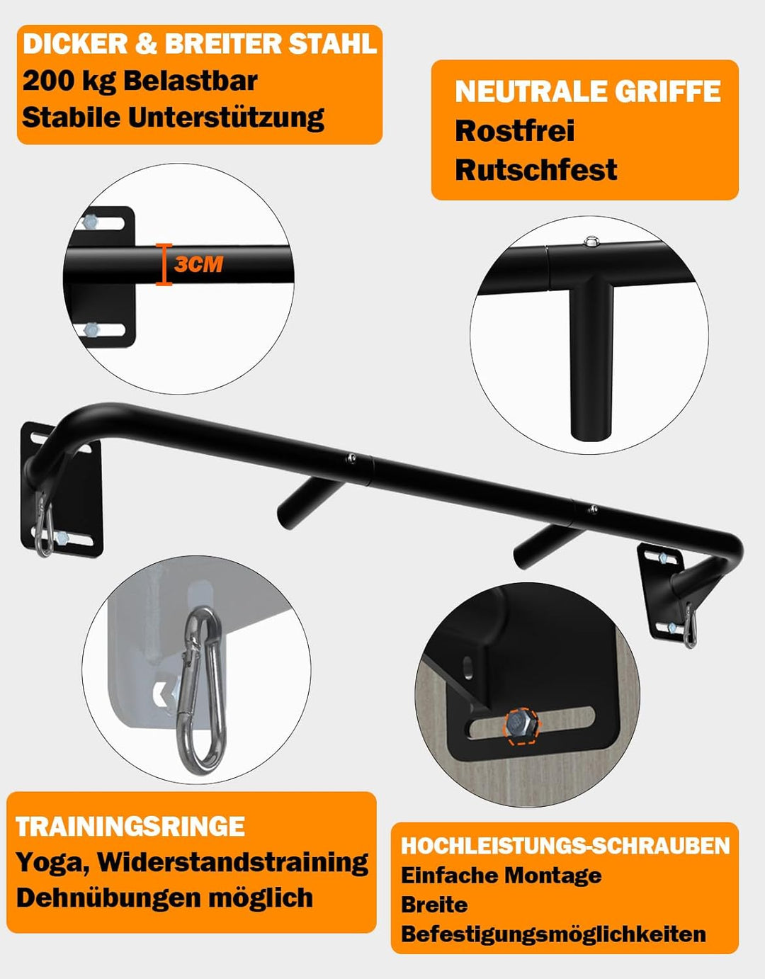 Fitarc Wall Mount Pull Up Bar, Joist Mount Chin Up Bar, Robuste Klimmzugstange zur Wandmontage, Klim