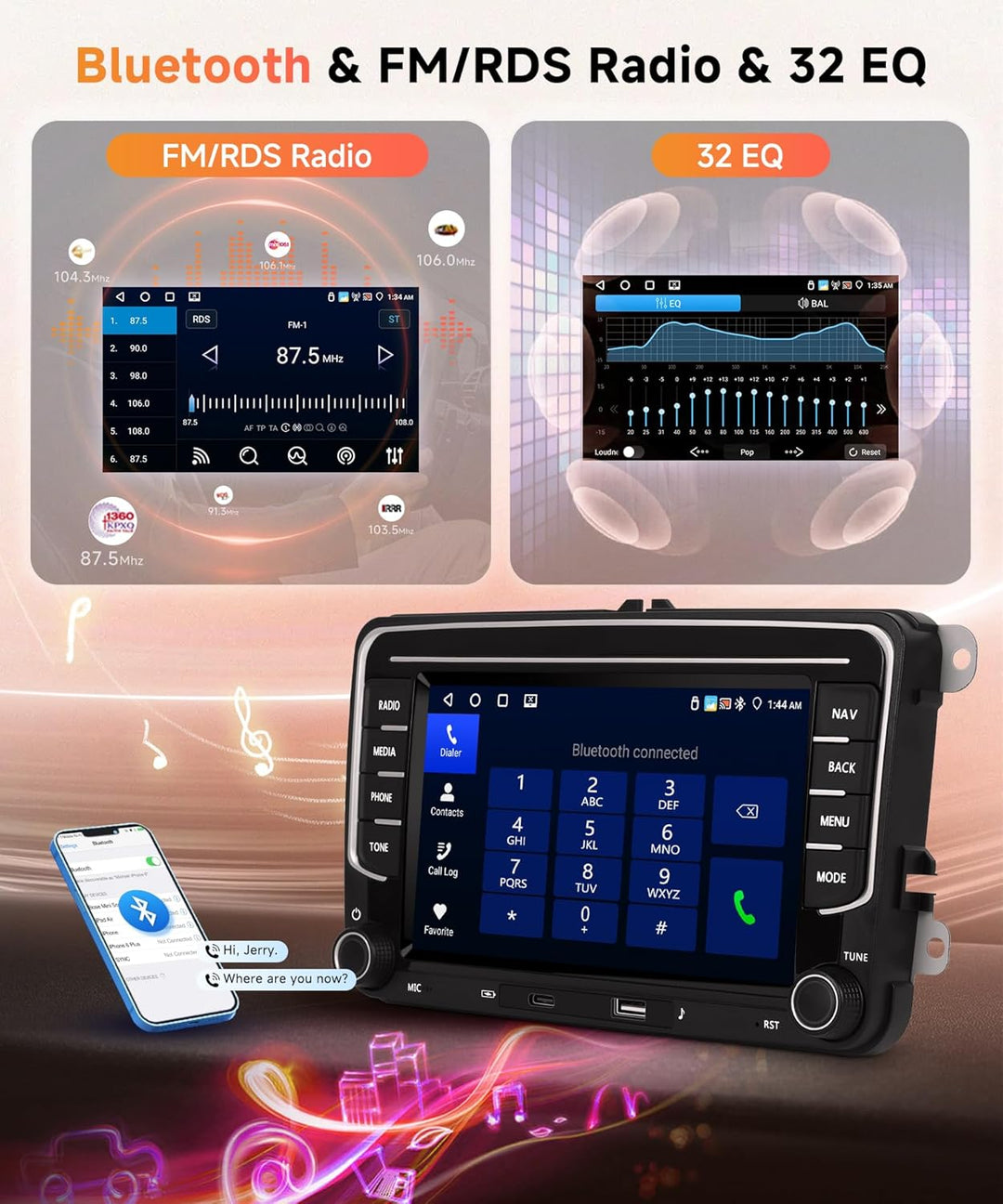 Rimoody 4G+64G Android Autoradio für VW Golf 5 6 Passat Polo Tiguan Touran Caddy Skoda SEAT mit Wire